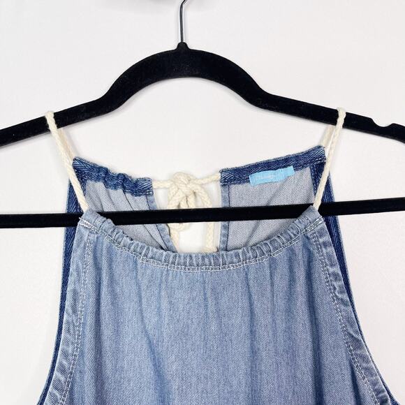 J Mclaughlin Small Blue Maria Stretch Knit Denim Rope Halter Shift Dress Cotton - Picture 5 of 11